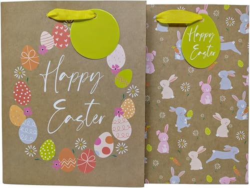 2 Luxury Easter Gift Bags - Medium: 23x18x10.2cm (Kraft)