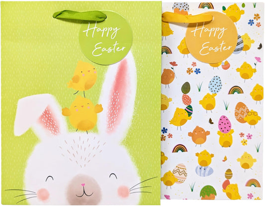 2 Luxury Easter Gift Bags - Medium: 23x18x10.2cm (Bunny & Chick)